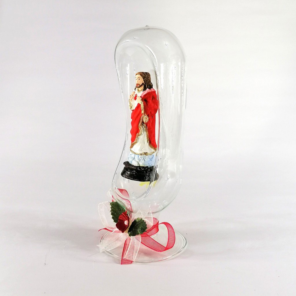 Sacred Heart of Jesus Saint Statue Religious Figurines Home Decor Accents in Glass Dome Clear 7" - Image 3
