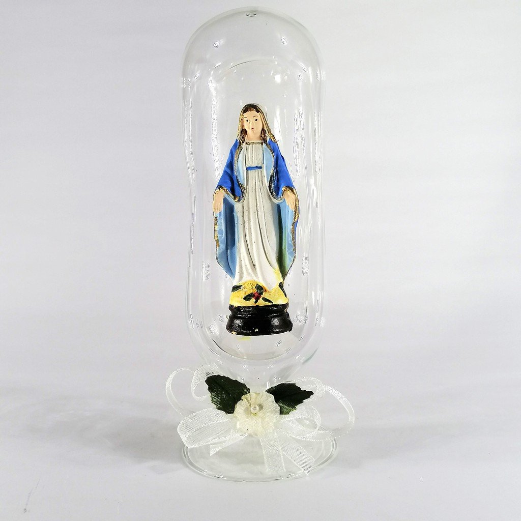 Our Lady of Lourdes Mama Mary Religious Figurines Home Decor Display in Glass Dome 7" - Image 2