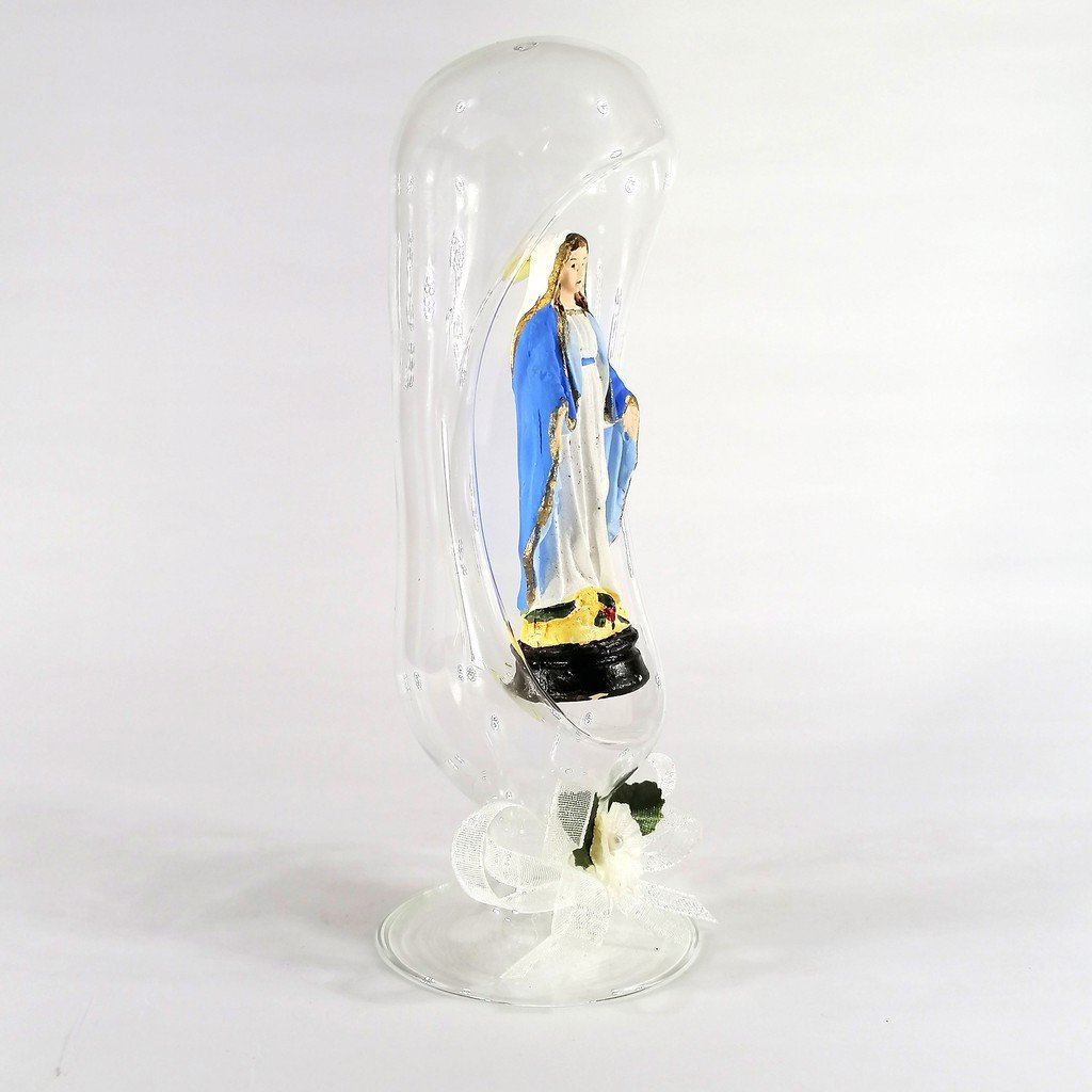 Our Lady of Lourdes Mama Mary Religious Figurines Home Decor Display in Glass Dome 7" - Image 3