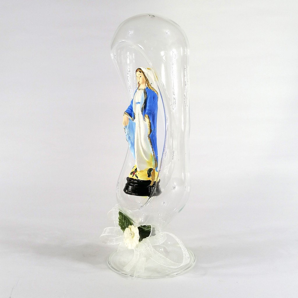 Our Lady of Lourdes Mama Mary Religious Figurines Home Decor Display in Glass Dome 7" - Image 4