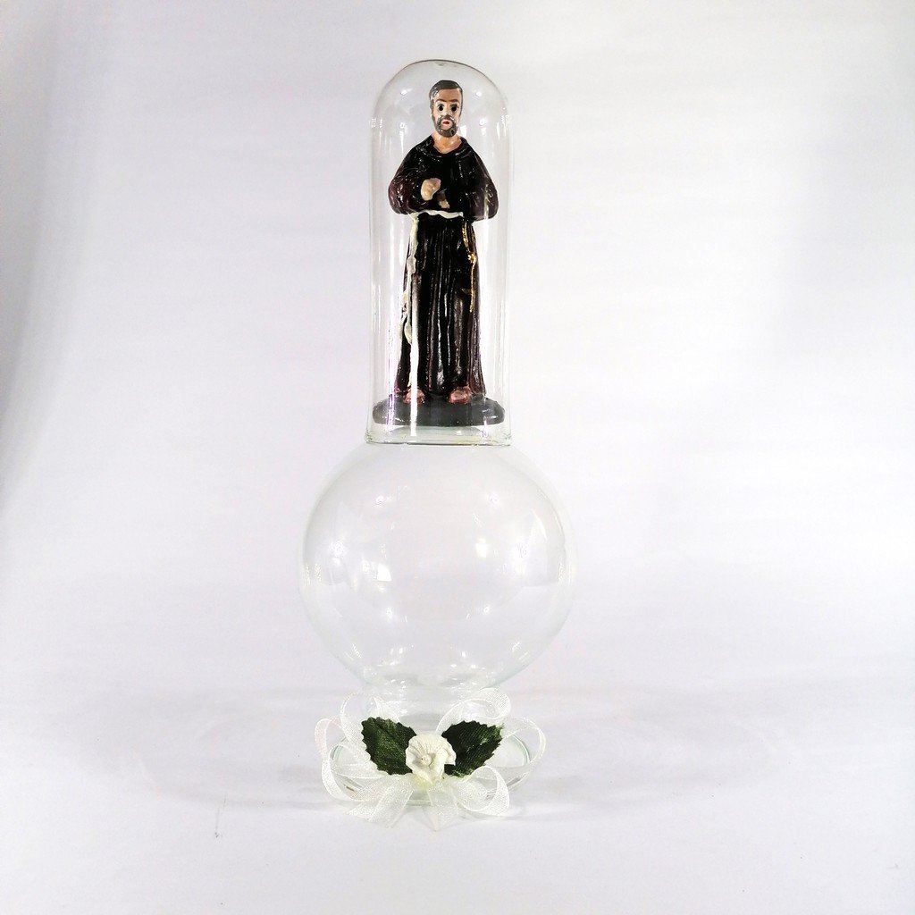 Padre Pio Religious Figurines Home Decor Display in Glass Dome 7" - Image 2