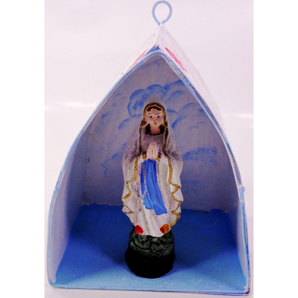 Mama Mary Statue Religious Figurines Home Decor Accents in Tin House Blue