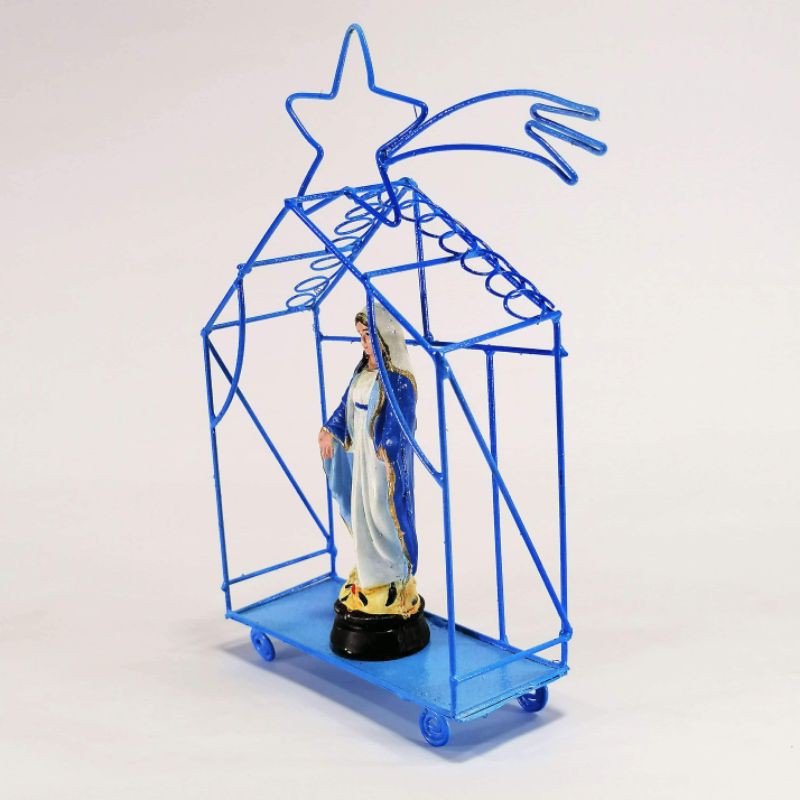 Mama Mary Statue Religious Figurines Home Decor Accents in Tin House Blue - Image 3