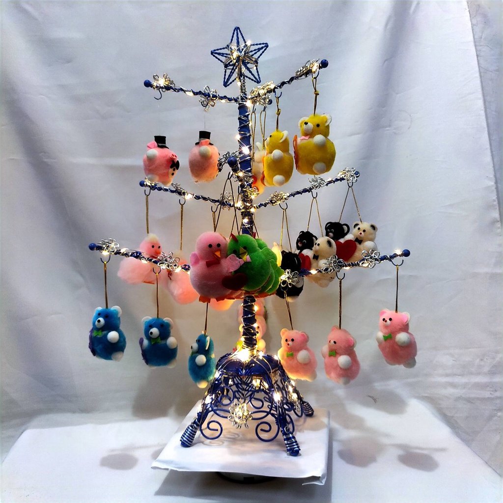 Stuffed Toy Set in Mini Tabletop Tree with Led Lights