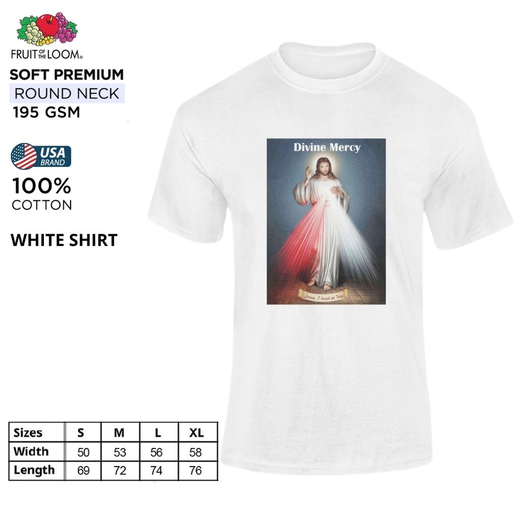 Jesus Tshirt Divine Mercy Fruit of the Loom T-Shirt Round Neck 100% Cotton - Image 6