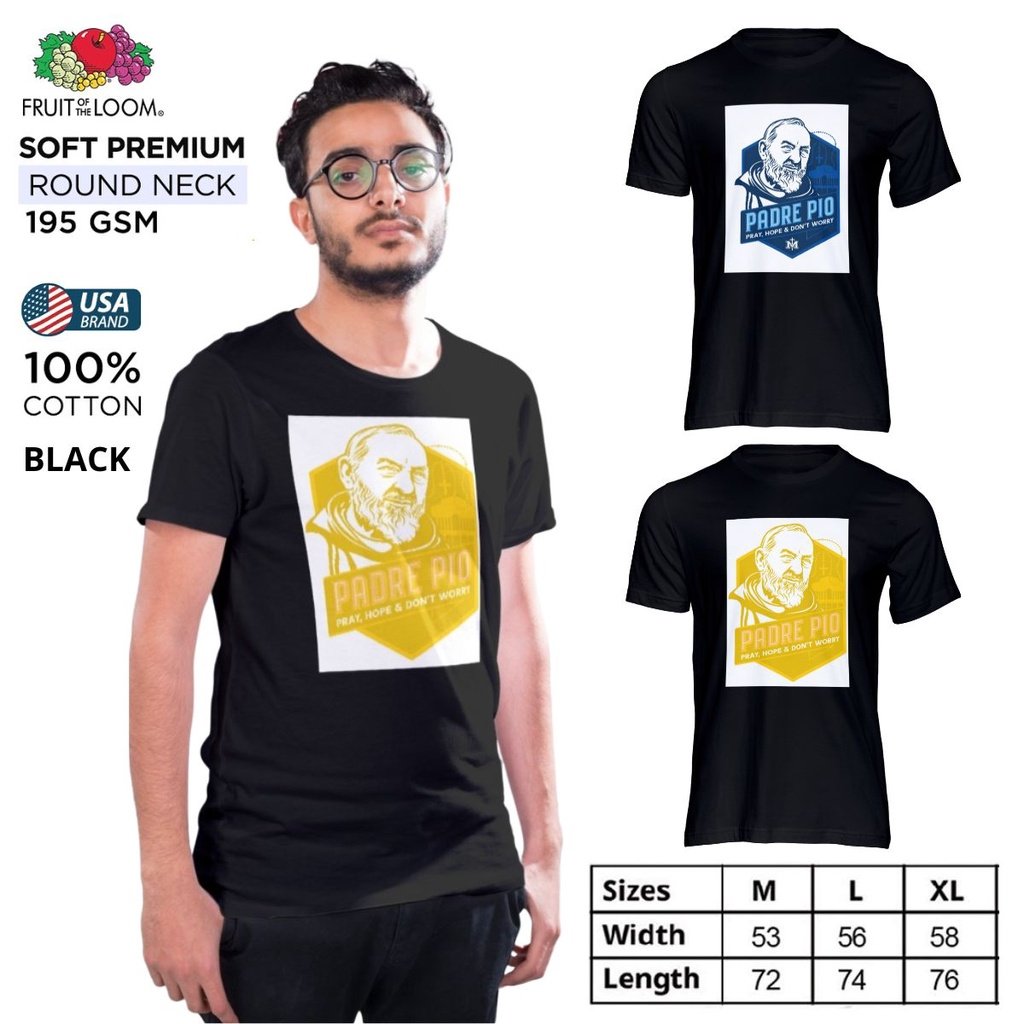 Padre Pio Fruit of the Loom T-Shirt Short Sleeves Round Neck 100% Cotton - Image 3