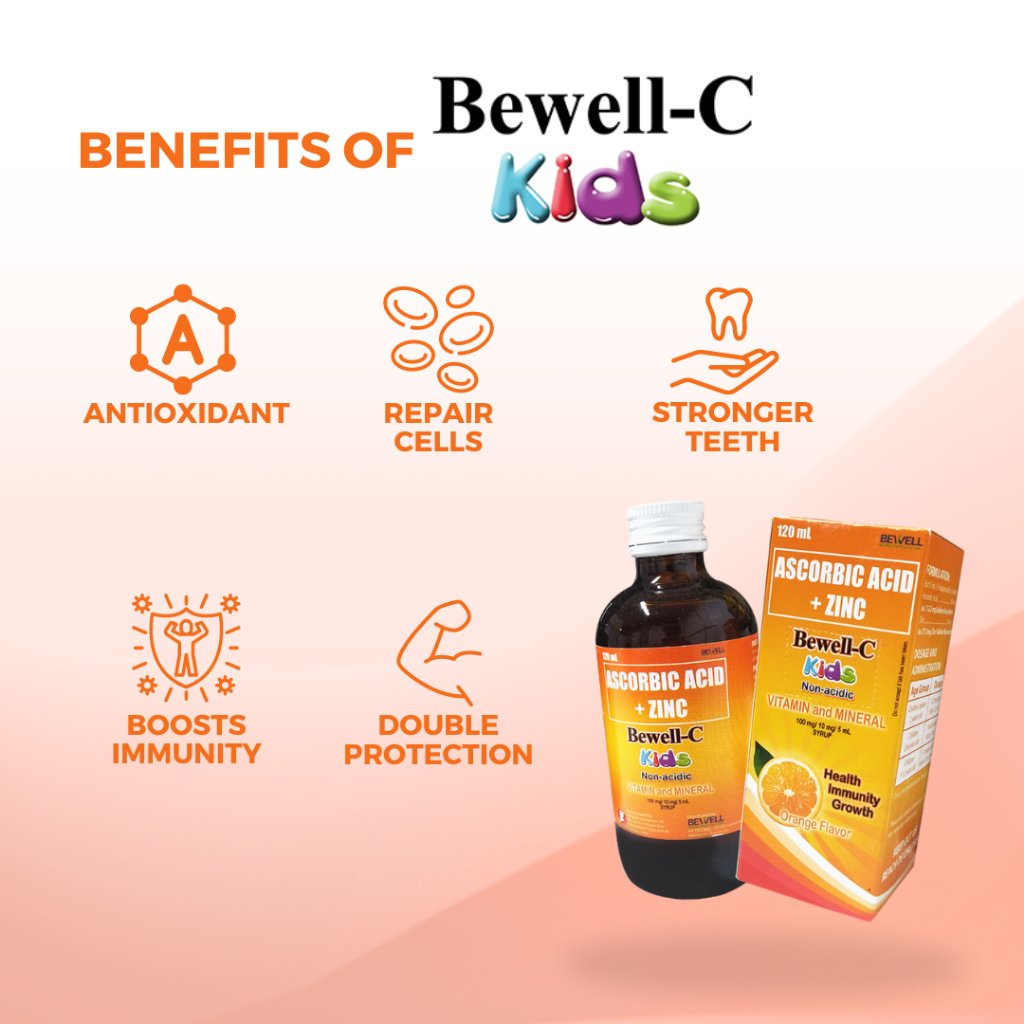 Bewell C Vitamins for Kids Non Acidic Vitamin C with Zinc Orange Flavor Syrup 120ml Bottle - Image 4