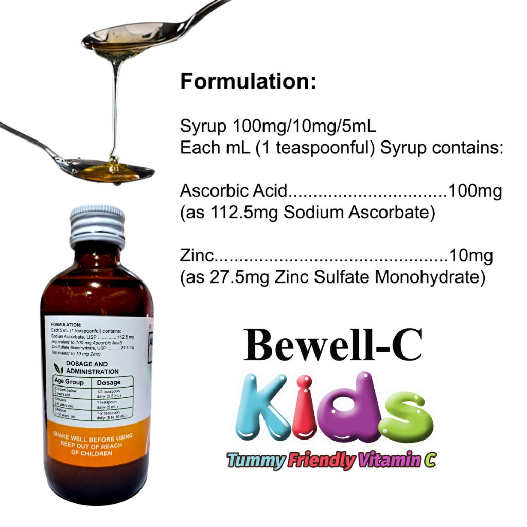 Bewell C Vitamins for Kids Non Acidic Vitamin C with Zinc Orange Flavor Syrup 120ml Bottle - Image 5