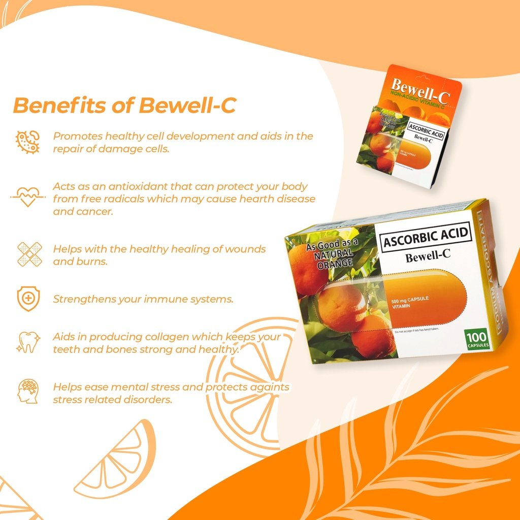 Bewell C Vitamins for Adult Ascorbic Acid Vitamin C Non Acidic 500mg 100 capsules - Image 3