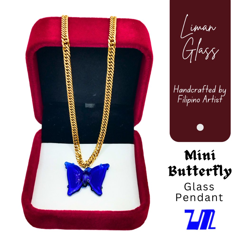 Liman Glass Mini Butterfly Pendant in 18k Gold Necklace for Women with Box