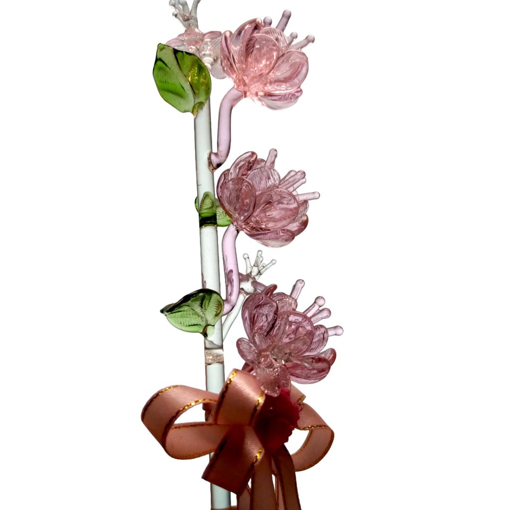 I LOVE YOU Glass Flower with Ribbon for Valentine's Day, Mothers Day, Anniversary, Wedding, Souvenir