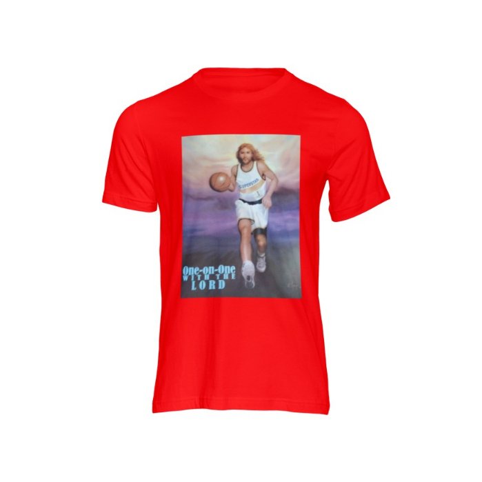 Jesus in Action- Basketball, Fashionable T-Shirt Premium, Fruit of the Loom, 100% Cotton - Image 3