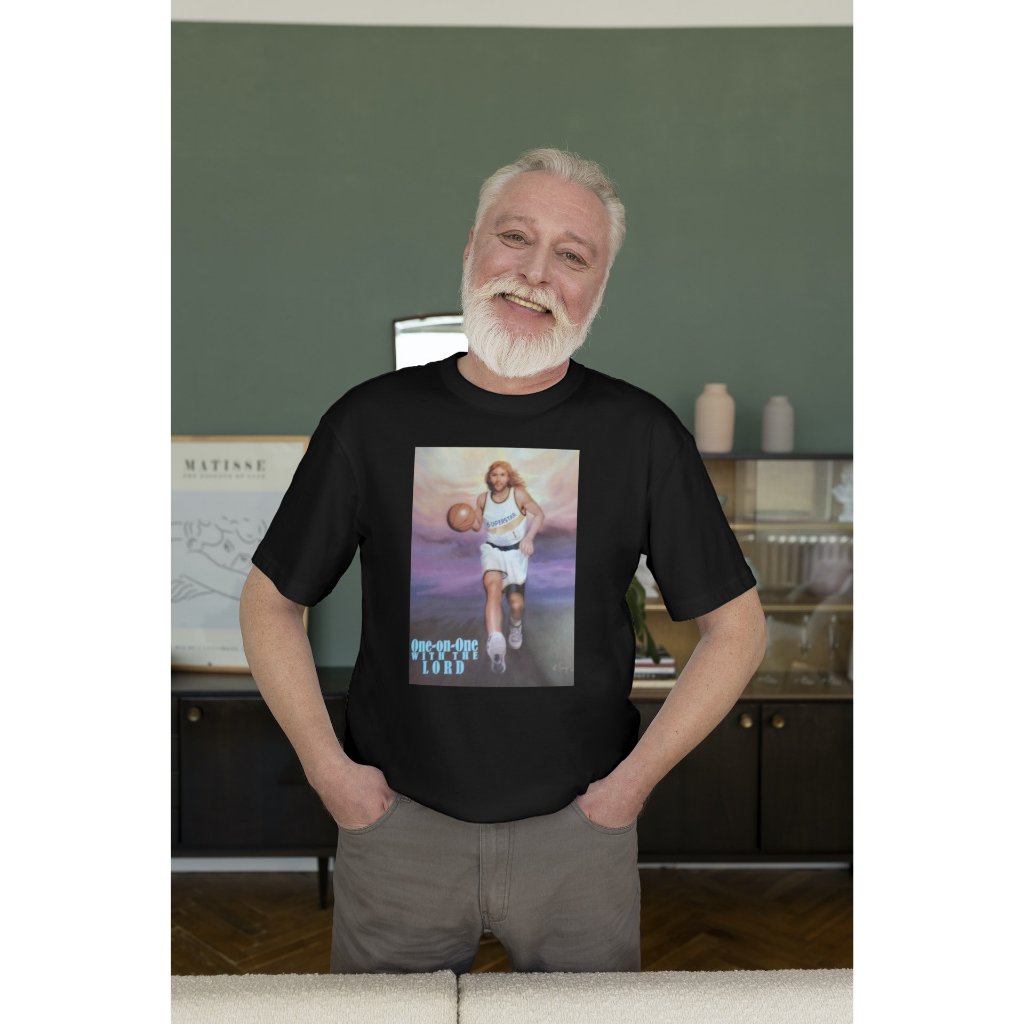 Jesus in Action- Basketball, Fashionable T-Shirt Premium, Fruit of the Loom, 100% Cotton - Image 4