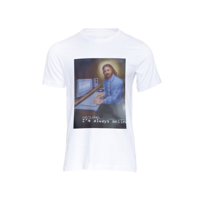 Jesus in Action- Computer, Fashionable T-Shirt Premium, Fruit of the Loom, 100% Cotton