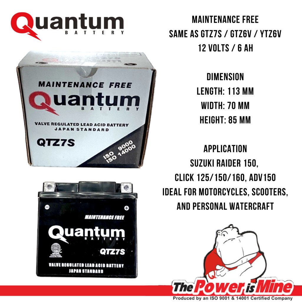 Quantum Motorcycle Battery QTZ7S 5L for RAIDER 150/ FI / CARB / HONDA PCX 150 / CLICK 150 - Image 2