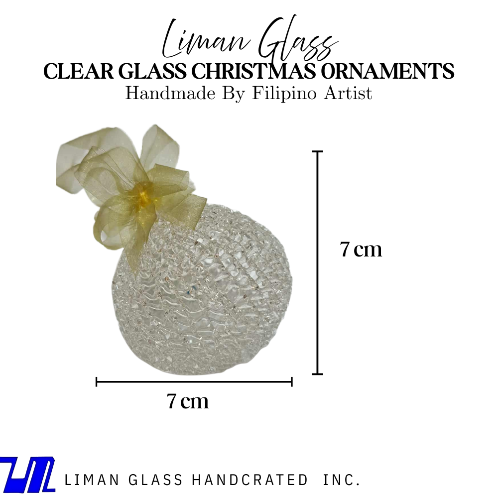 Set of 6 Pcs Clear Glass with Gold Ribbon Christmas Ornaments Handmade By Filipino Artist - Image 3